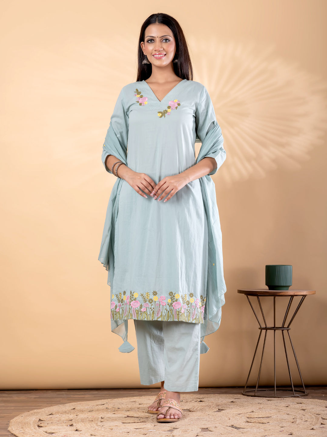Meadow Bloom Sage Green Kurta Set