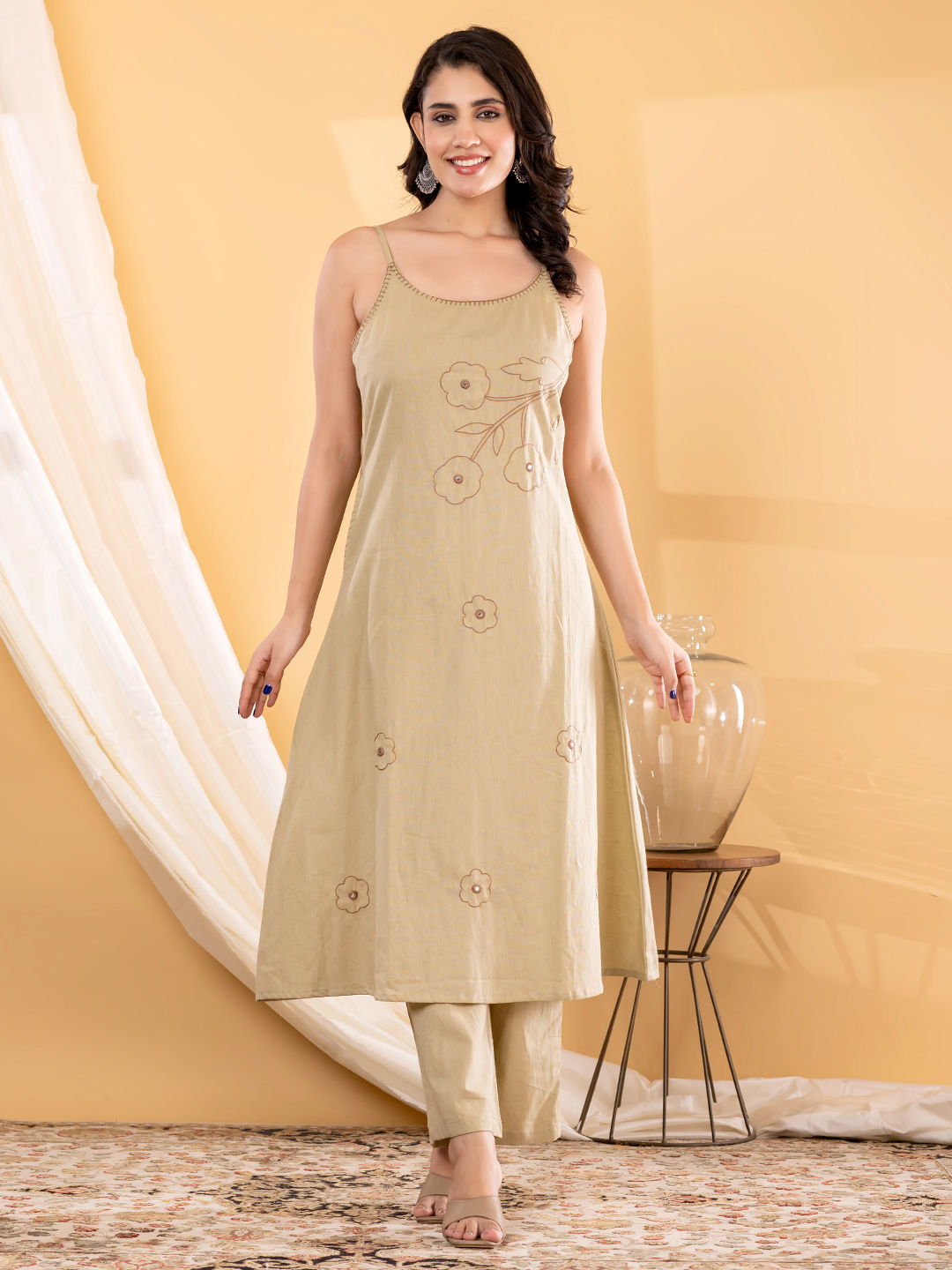 Mustard Silk Cotton Kurta Set